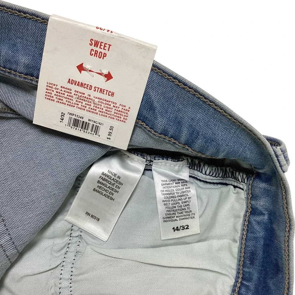 Lucky Brand Sweet Crop Jeans Mid Rise‎ Advanced Stretch Light Wash 14/32 NWT